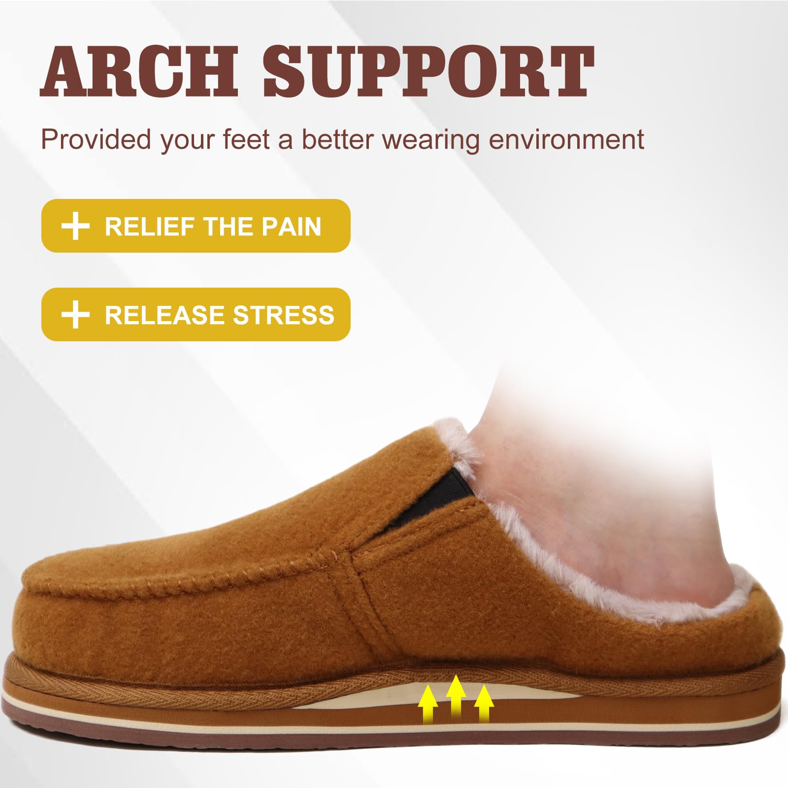 ONCAI Pantofole da Uomo in Comfort Pelo Cotone Strisce Ciabatte da Casa in Lana con Memory Foam Supporto Arco Suola in Gomma Taglia 40-50