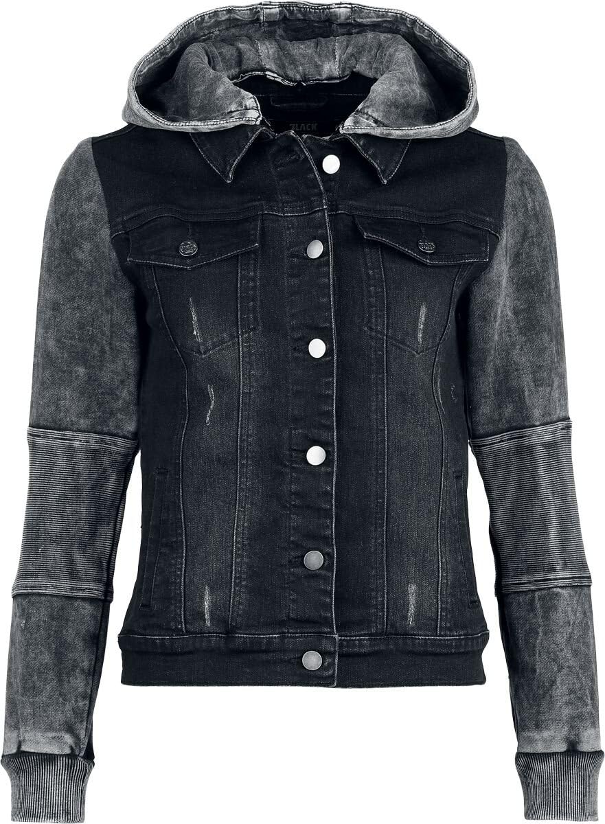Black Premium by EMP Donna Felpa con cappuccio nera/grigia con bottoni sul davanti