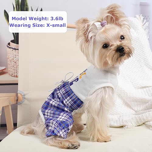 Miniatura 3 de Pijama para perro  Camisa superior para perro y pantalones florales, suave y elástico de 4 patas, ropa para perros pequeños y niñas (azul, XS)