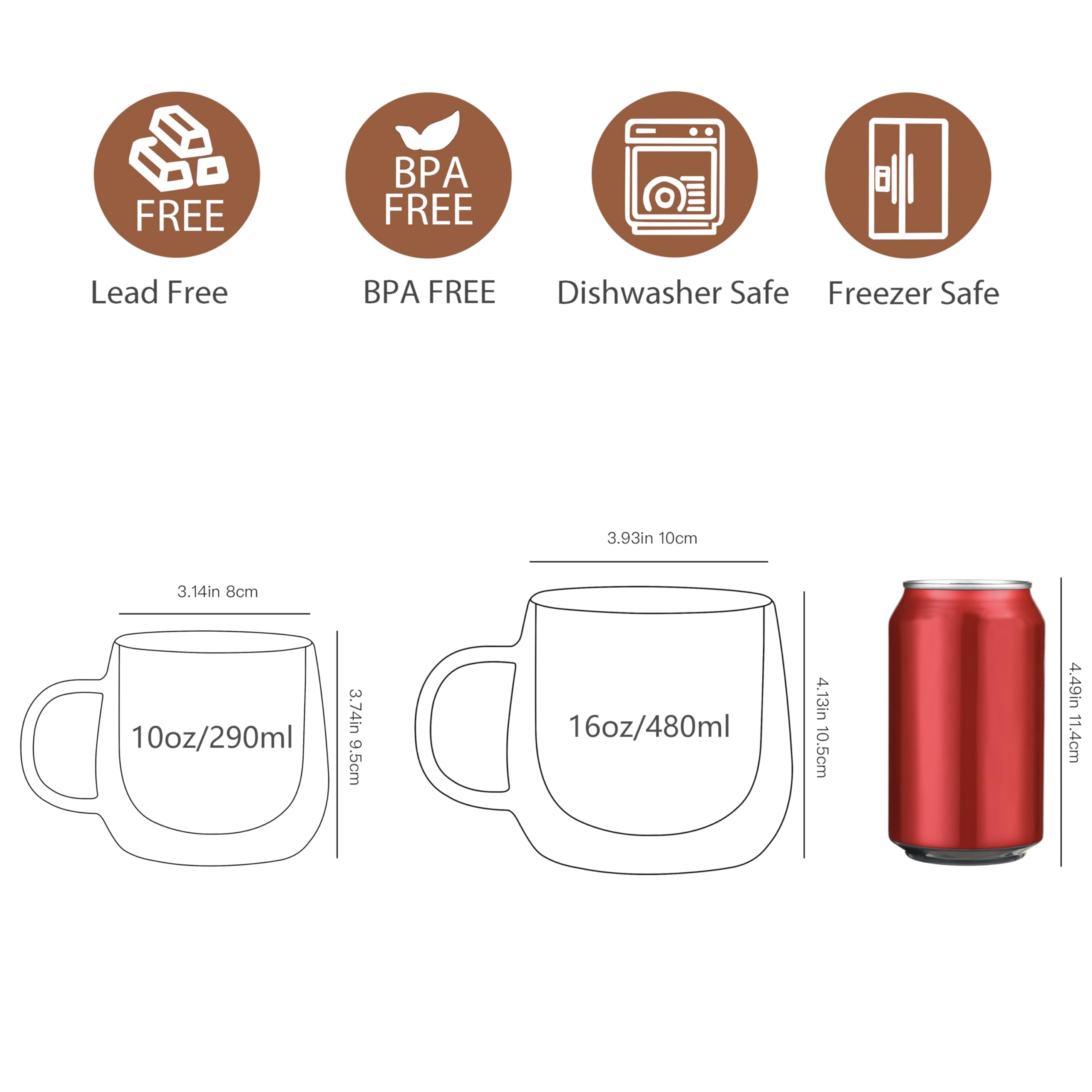 CNGLASS 480ml/16oz Double Walled Glass Coffee Mugs Set of 4,Large Clear Coffee Cups with Handle,Thermal Cappuccino Mugs for Latte,Milk,Tea - Image 3