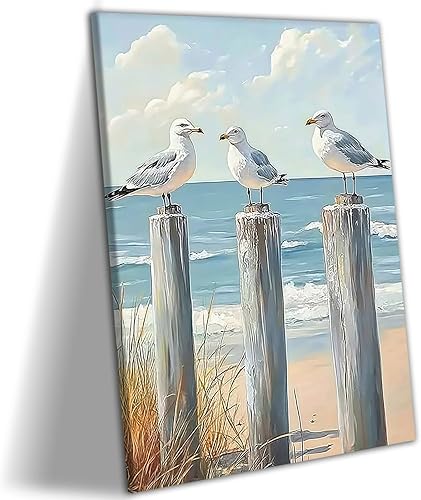 Miniatura 21 de 2 lienzos enmarcados para pared, impresiones artísticas de gaviotas volando sobre olas del océano, póster de pintura náutica costera, galería, para