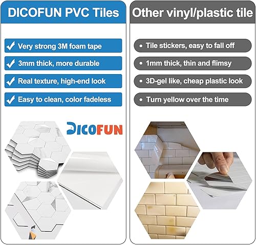 Miniatura 5 de DICOFUN Azulejos hexagonales de 10 hojas para despegar y pegar, aspecto de mármol blanco, azulejos de mosaico de metal plateado mezclado con PVC
