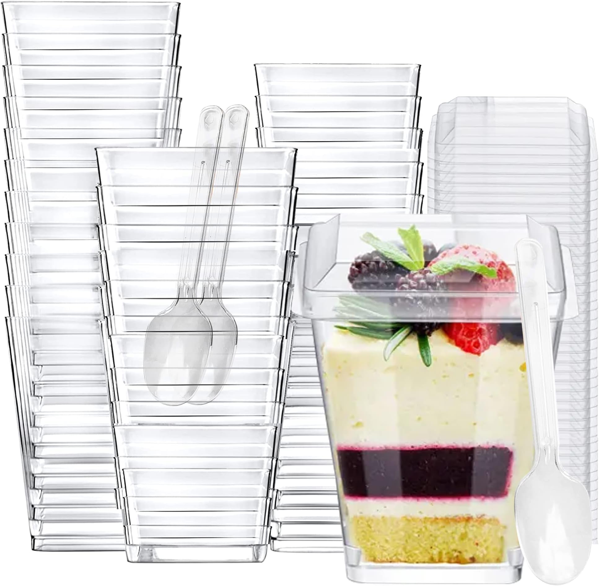 NosCupsGia 5.4 oz Set of 50 Dessert Cups with Lids & Spoons Small Plastic Cups