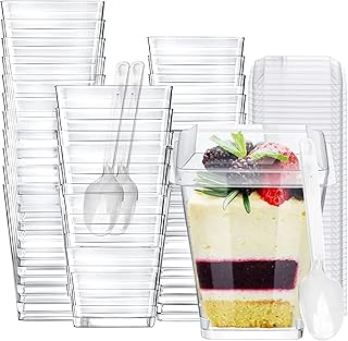 100 Pack 5 oz Plastic Dessert Cups with Lids & Spoons – Mini Parfait & A...
