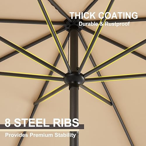 Miniatura 5 de Gardesol Sombrilla de patio de 9 pies, sombrilla de mesa para exteriores con botón de inclinación, 8 varillas resistentes, protección UV, tela