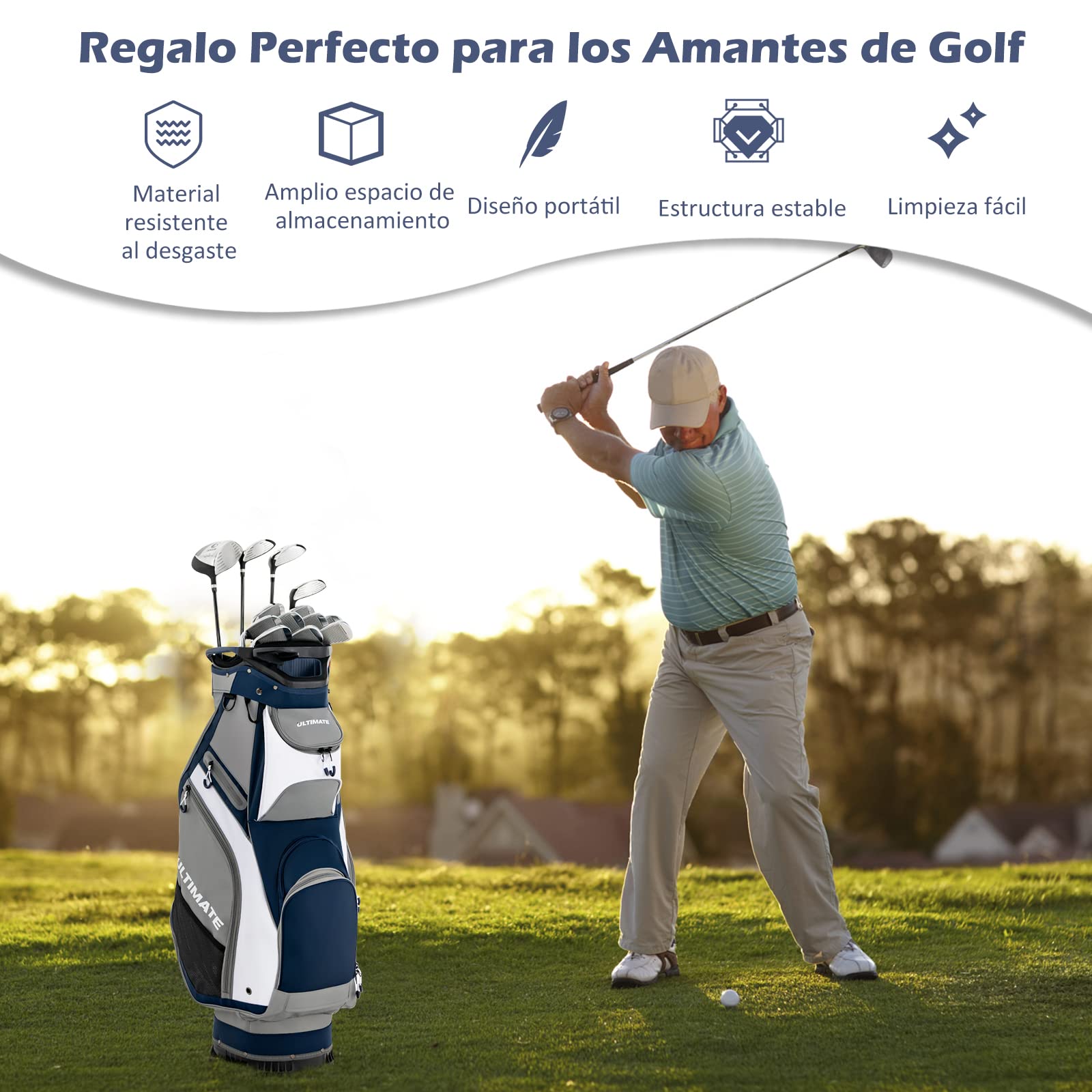 COSTWAY Bolsa Golf con 14 Palos, Bolsa de Carro de Golf Ligera y Portátil, 7 Bolsillos con Cremallera, Capucha para Lluvia, Cart Bag, Soporte para Paraguas, Unisex Adulto