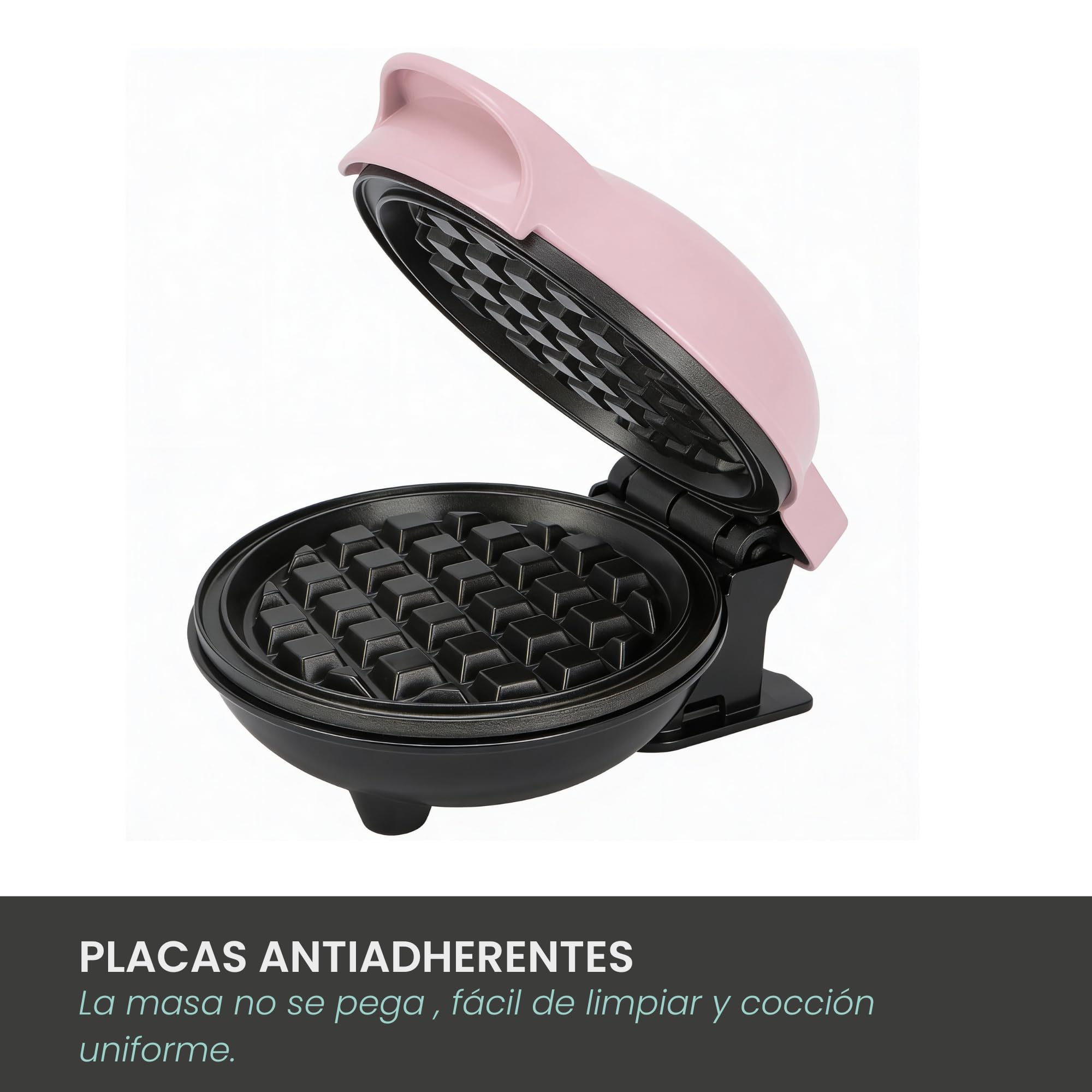 Jocca - Gofrera Redonda - Placas Antiadherentes - 500 W - Diámetro 12 cm - Rosa