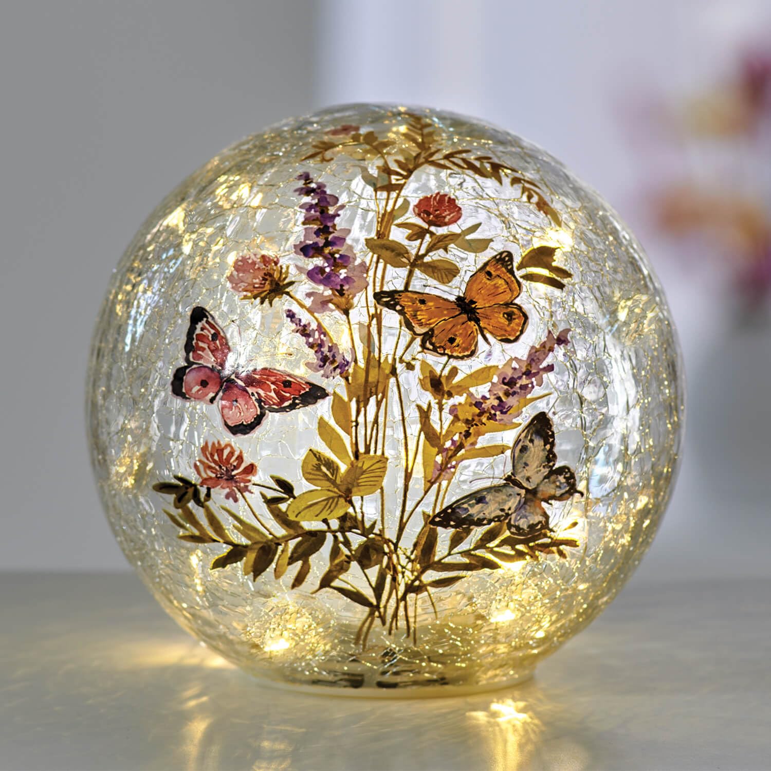 Coopers Of Stortford Multicolored Led Light Butterfly Floral Glass Globe Ornament