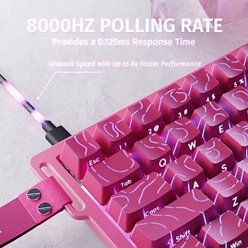 ATTACK SHARK X68 HE 8000Hz Rapid Trigger Keyboard 0.01mm RT Accuracy Wired RGB 60% Gaming Keyboard with Magnetic Switches Adjustable Actuation Snap Tap for PC/Mac Pink Contours