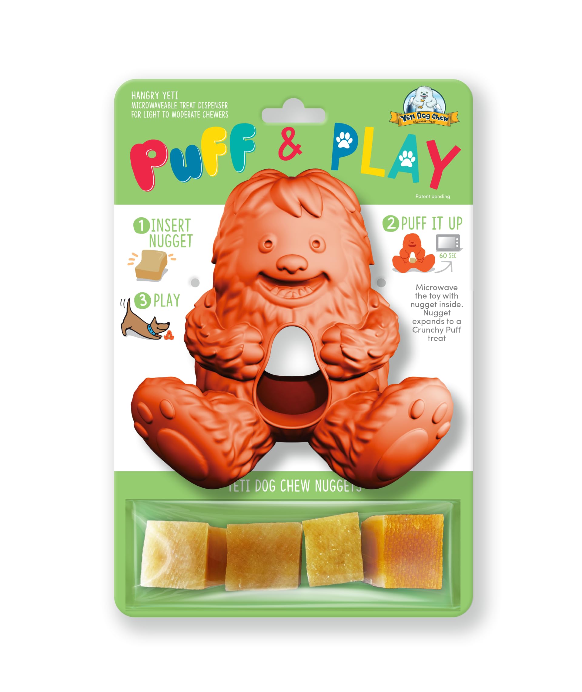 Yeti Dog Chew Puff & Play Dog Toy – Chew Holder & Treat Dispenser for Light to Moderate Chewers – Interactive Puzzle Toy for Teething & Behavior Training – Yeti Orange