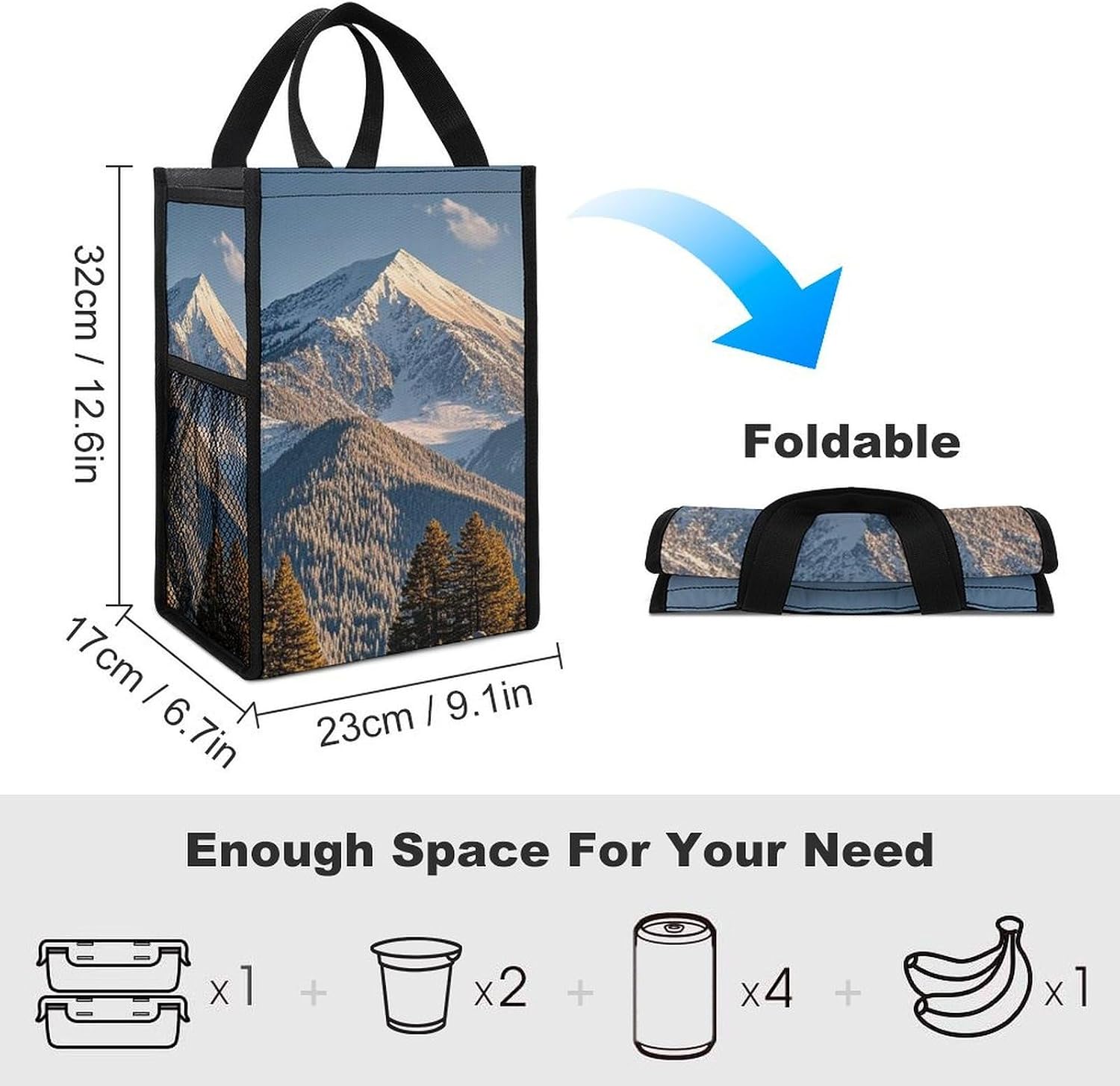Pikes Peak Colorado Insulated Lunch Bag with Pocket Reusable Leakproof Cooler Bags Portable Insulated Lunch Tote Picnic Cooler Cute Snack Bag for Women Men Work Travel Camping