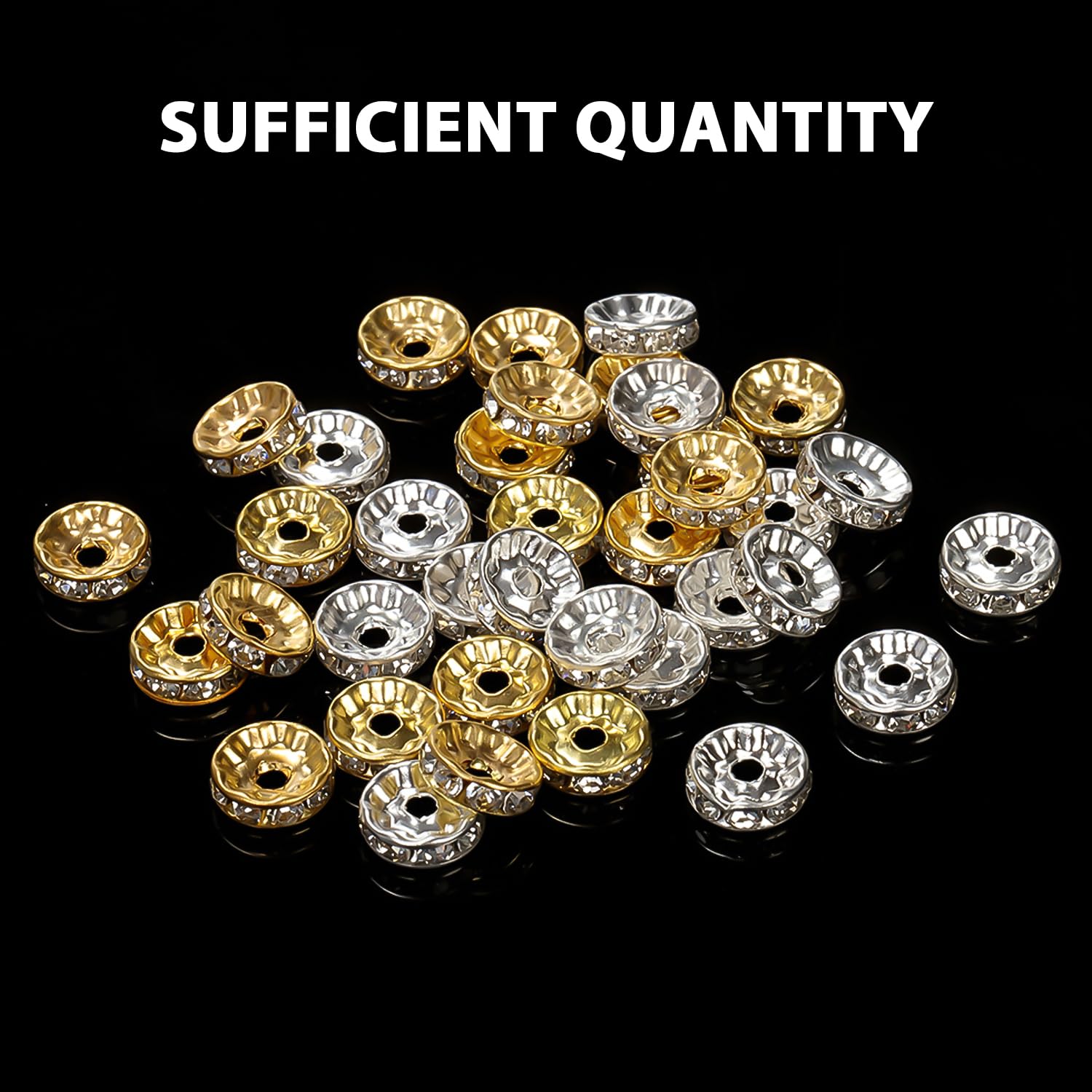 MAXQUU Lot De 200 Perles D'espacement, Perles En Métal Strass De 8 Mm, Perles De Cristal, Perles De Verre à Enfiler, Perles D'espacement De Bracelet, Perles De Diamant Colorées à Enfiler