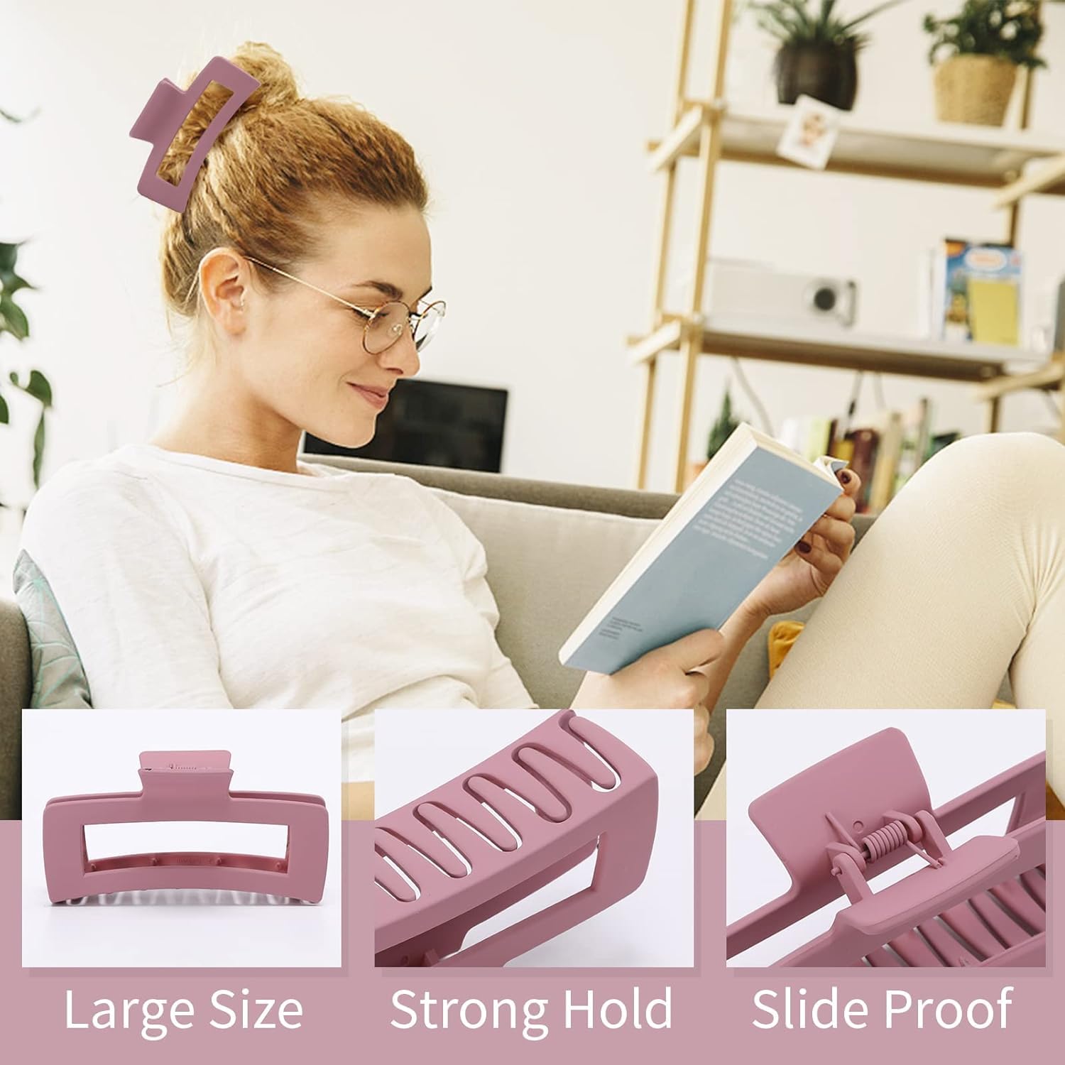 Glamifirsto Large Hair Claw Clip Hair Jaw Clamp Clips 4.3 Inch Nonslip Hair Claw Strong Hold Matte Butterfly Banana Barrette Hair Styling Accessories for Women Girls Thin Thick Fine Hair 4