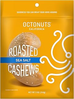 Octonuts Dry Roasted Cashews with Sea Salt – 5oz – Simple Plant-Based Protein Snack – Healthy Snacks for Adults & Kids - Only 3 Whole Ingredients, Keto Friendly, Vegan, Non-GMO Verified