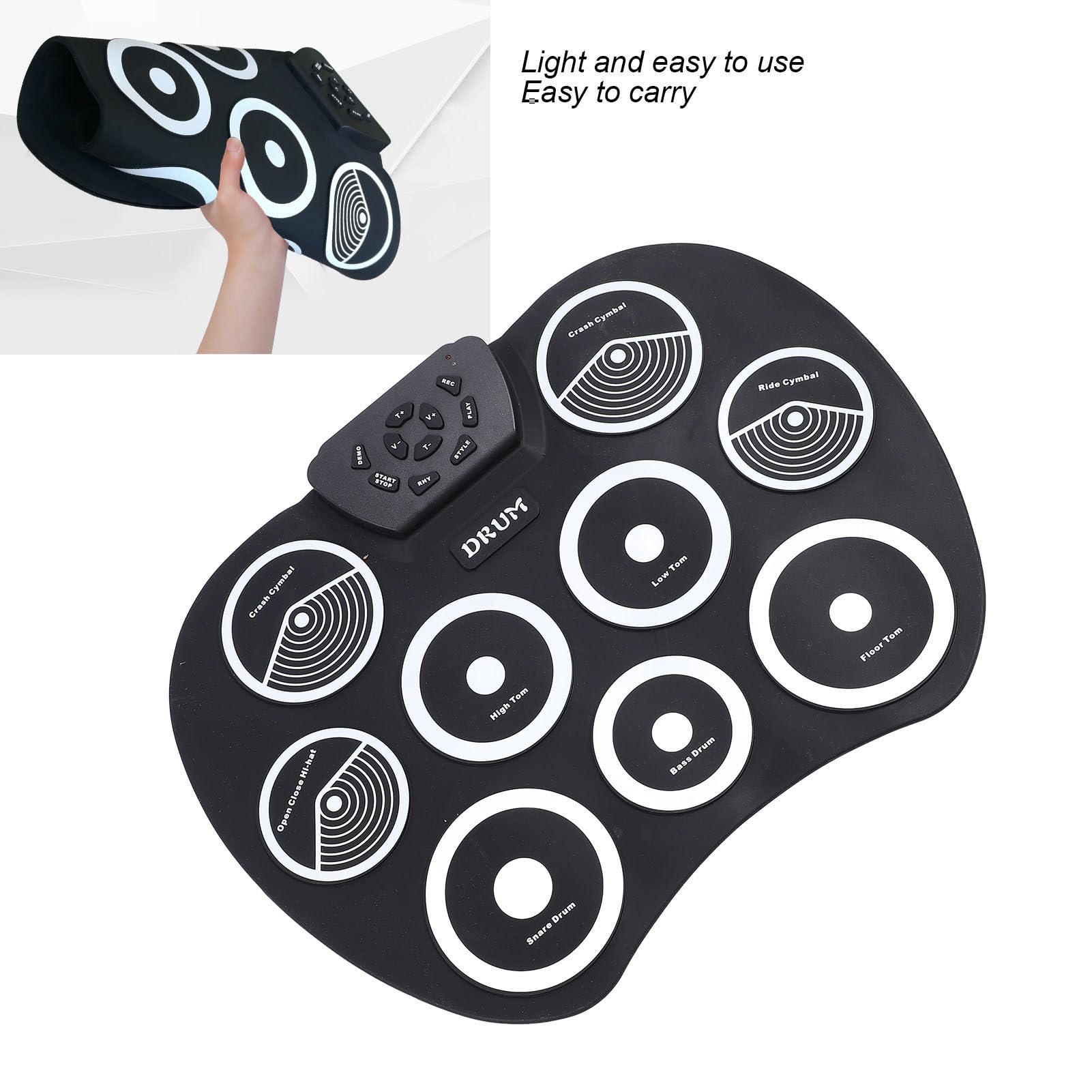 Ensemble de Batterie électrique, Coussin d'entraînement électronique Portable en Silicone USB à 9 Coussinets avec Baguettes à Pédale pour Enfants Débutants
