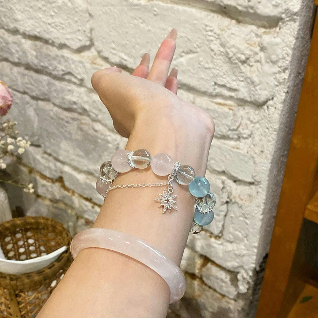 Bracciale Pietre Naturali Donna Bracciale In Cristallo Naturale Da 12mm Con Acquamarina Quarzo Rosa Ametista E Citrino 15 Pezzi