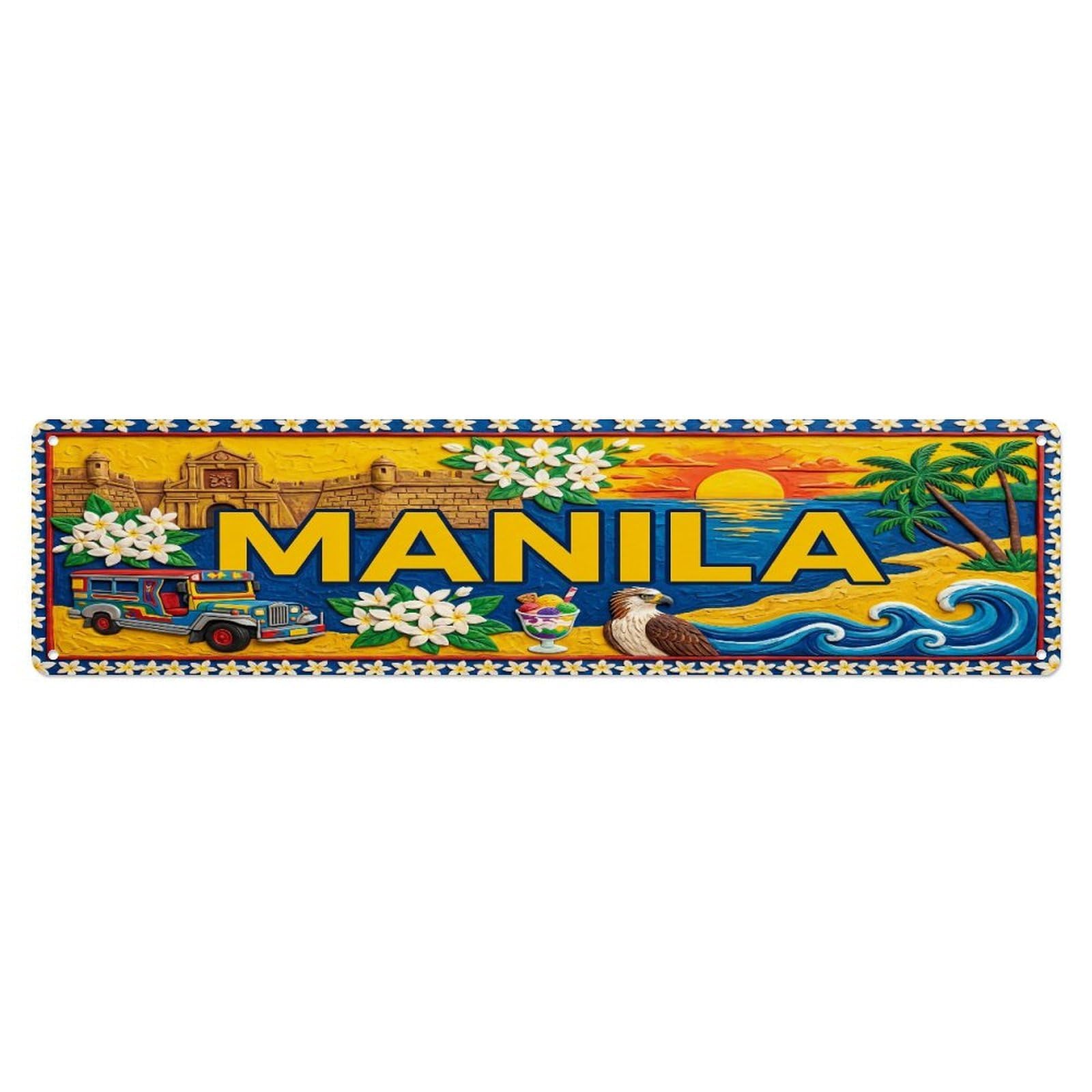 Xanthor Style Metal Tin Sign Vintage Manila Philippines Flag Pattern