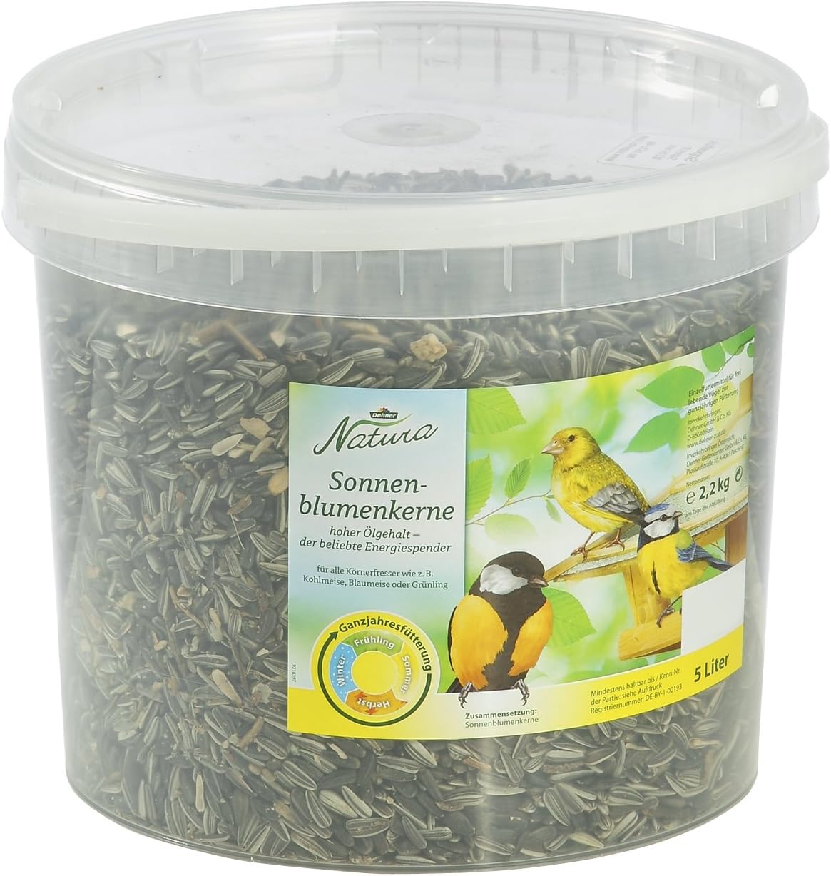 Dehner Natura Wildvogelfutter | ungeschälte Sonnenblumenkerne | Gestreift | Ergänzungsfutter zur Ganzjahresfütterung | Fettfutter | Körnerfutterfresser | Meisen Finken und…