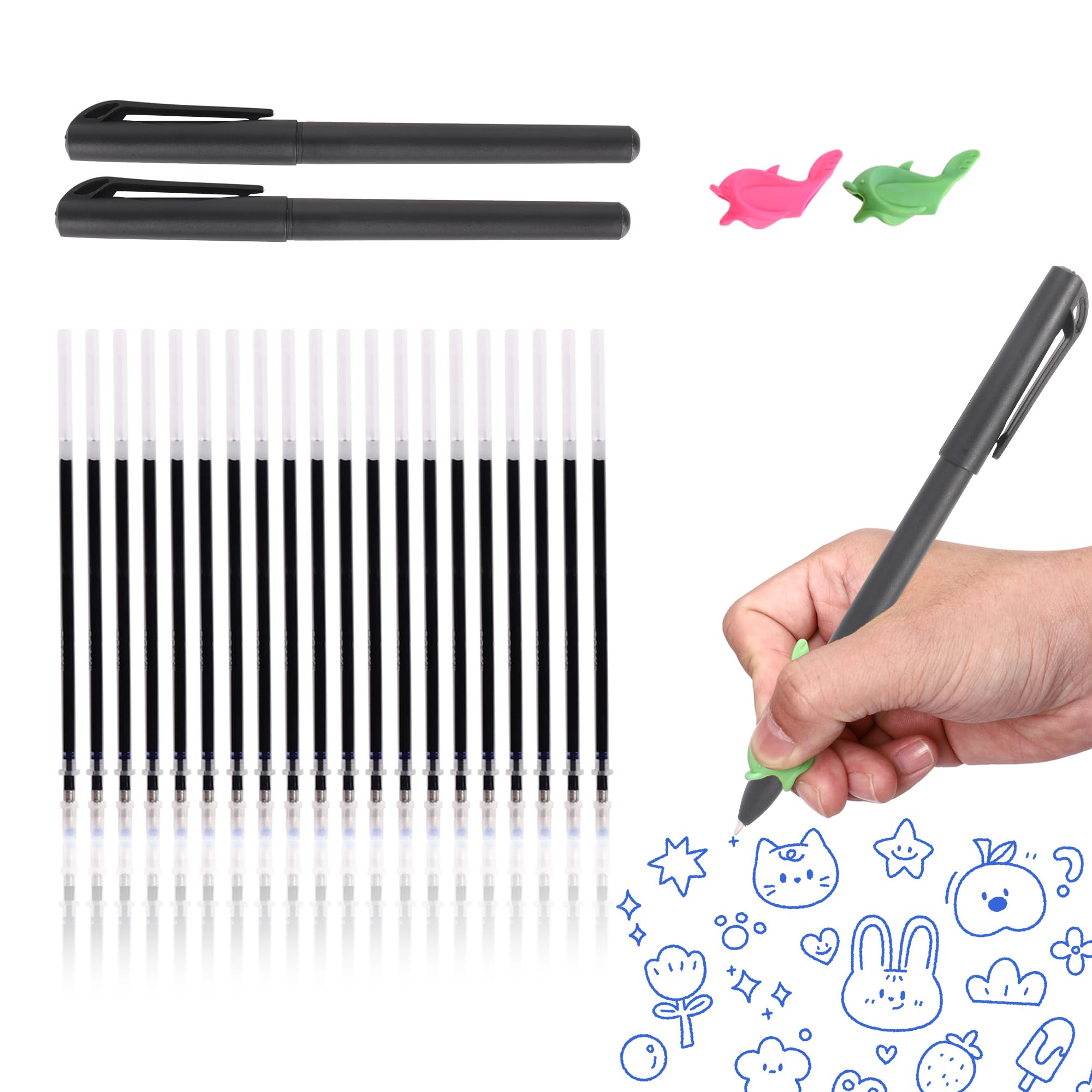 20Pcs Magical Pen Refills for Magic Practice Copybook,Invisible Ink Pen with Writing Training Aid Pencil Grip for Preschool Calligraphy Refills Set