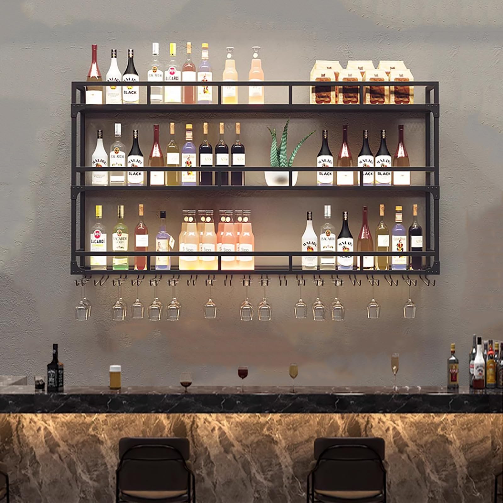 Étagère d'affichage pour bouteilles d'alcool et étagères flottantes murales en métal