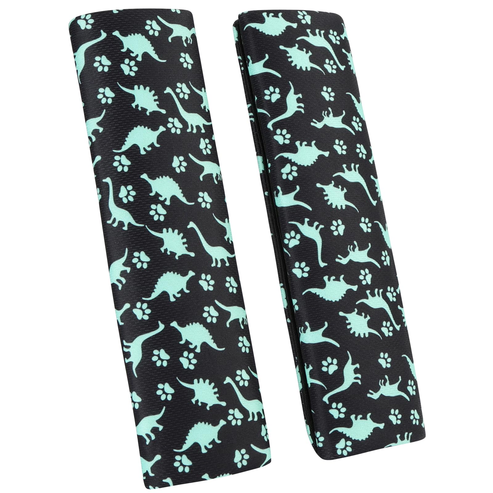 URAQT 2 Stück Gurtpolster Auto Kinder, Auto Gurtpolster Gurtschutz mit Dinosaurier Dino Motiv, Schutzkissen und Samtbeutel Groß für mehr Komfort auf der Reise (Schwarzer Dinosaurier)