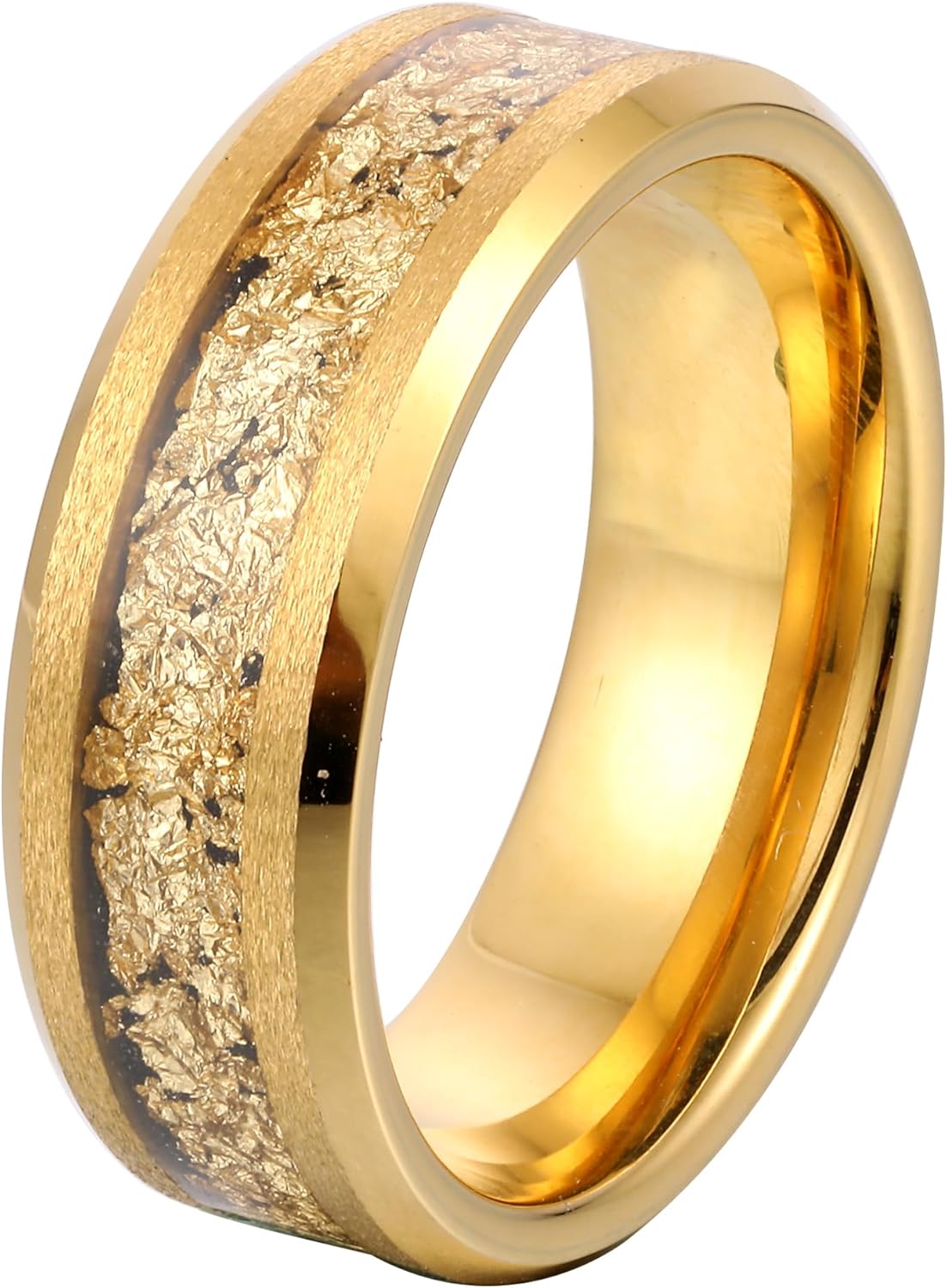 4mm 6mm 8mm Tungsten Wedding Bands for Men Women Yellow Gold Plated/Gold Foil/Meteorite Engagement Promise Ring for Couple Him Her Domed/Beveled Edges Comfort Fit Size 5-14