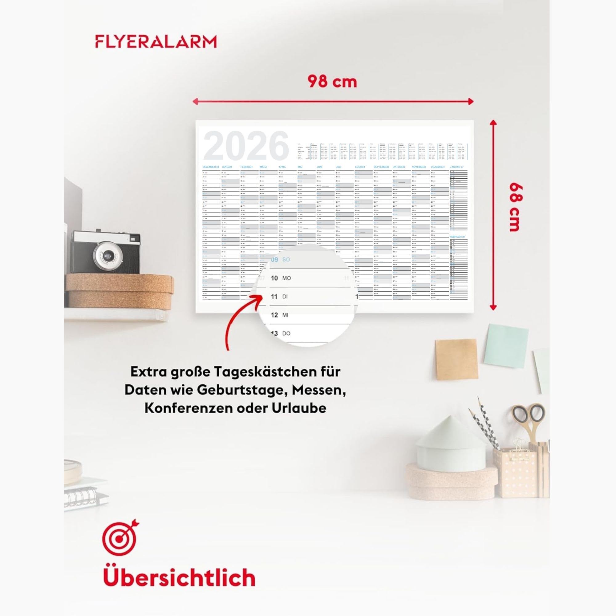 XXL Wandkalender 2025 groß (90x60cm) - Jahresplaner 2025 quer als Kalender für die Wand