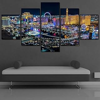 ZY Stampe Modulari HD Immagini 5 Pezzi Paesaggio Urbano di Las Vegas Quadri su Tela Wall Art Decorativo per La Casa Poster Affresco,A,40x60x2+40x80x2+40x100x1