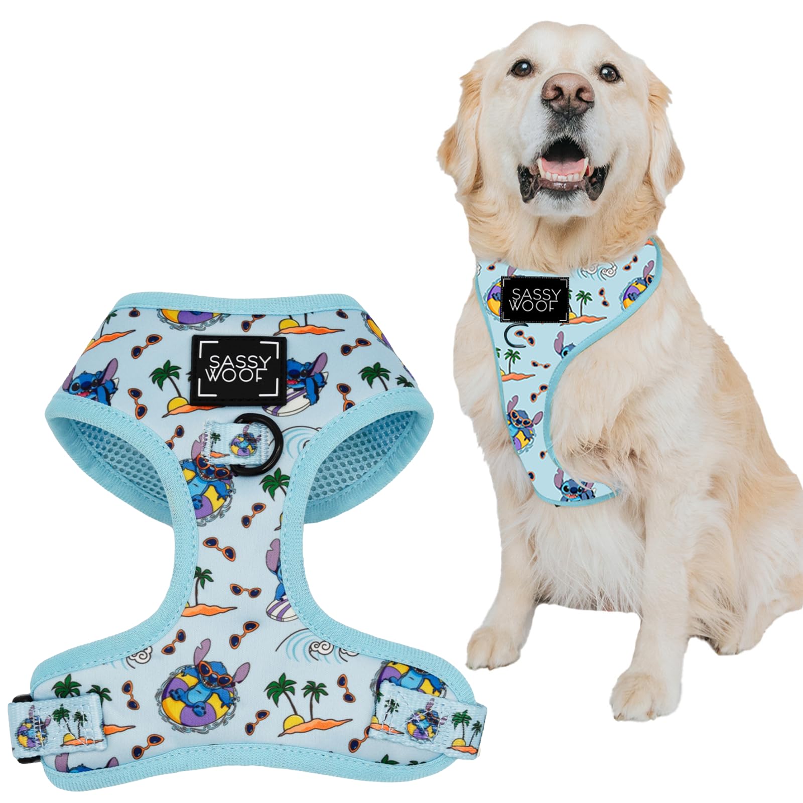 Sassy Woof Arnés ajustable para perro, Disney's Stitch, XL, malla transpirable, diseño sin tirones con dos anillos en D, perfecto para perros extragrandes
