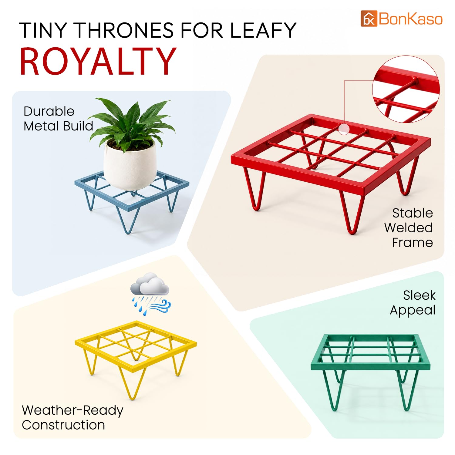 BonKaso Metal Plant Stand - Outdoor & Indoor -3
