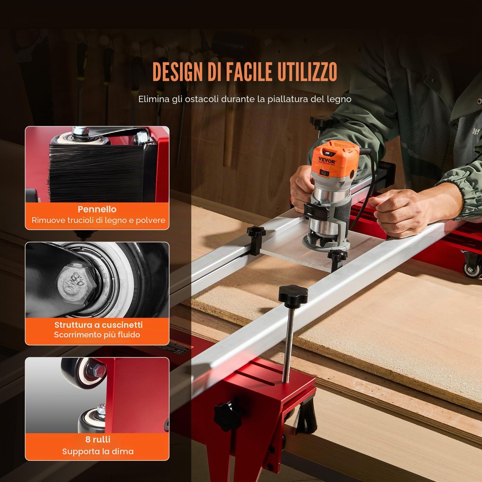 VEVOR Slitta per Fresatrice 1625 mm Slitta per Fresatrice Fai-da-Te Maschera per Appiattire Lastre Portatile, per Lavorazione del Legno per Appiattire Lastre, Rifilatura del Legno, Fai da Te per Casa