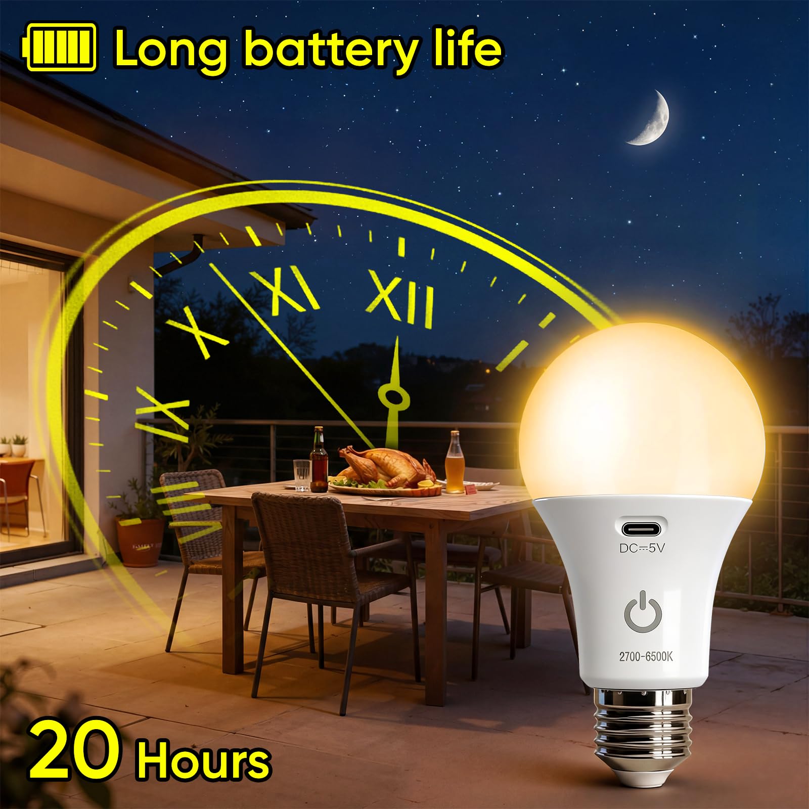 Kambo Lampadina LED E27 Ricaricabile Batteria Lampada con Telecomando
