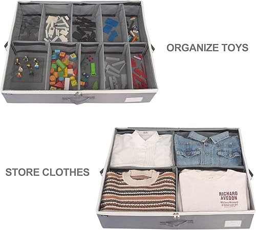 Miniatura 5 de Surblue Bolsa organizadora de zapatos para debajo de la cama con tragaluz transparente y cremallera, 12 pares (gris, 2 piezas)