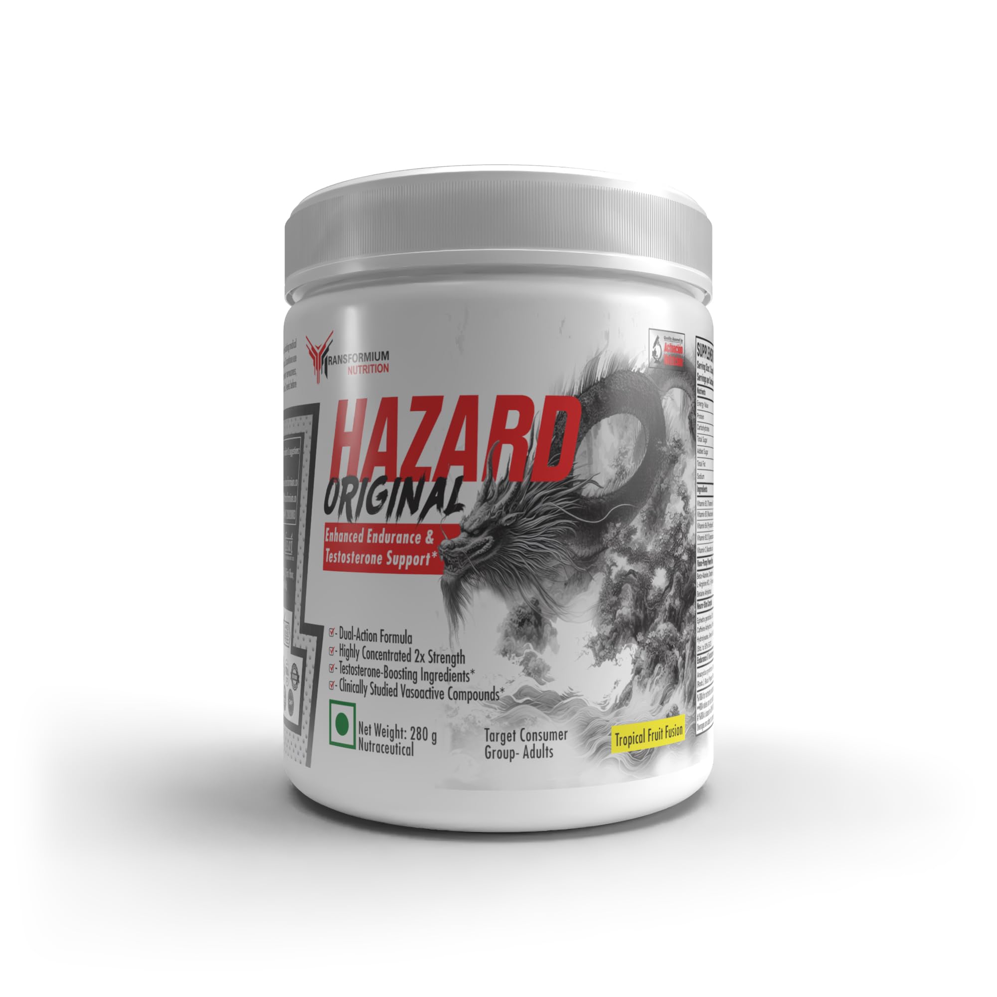Hazard Original Natural Herbal Extracts and Performance-Enhancing Aminos Based Pre-Workout for Peak Performance, Energy & Endurance (280 Grams, Tropical Fruit Fusion)