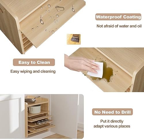 Miniatura 5 de Separadores de bandeja de madera de 7 niveles para gabinetes, organizador de bandejas de galletas para ollas, sartenes, bandeja organizadora para