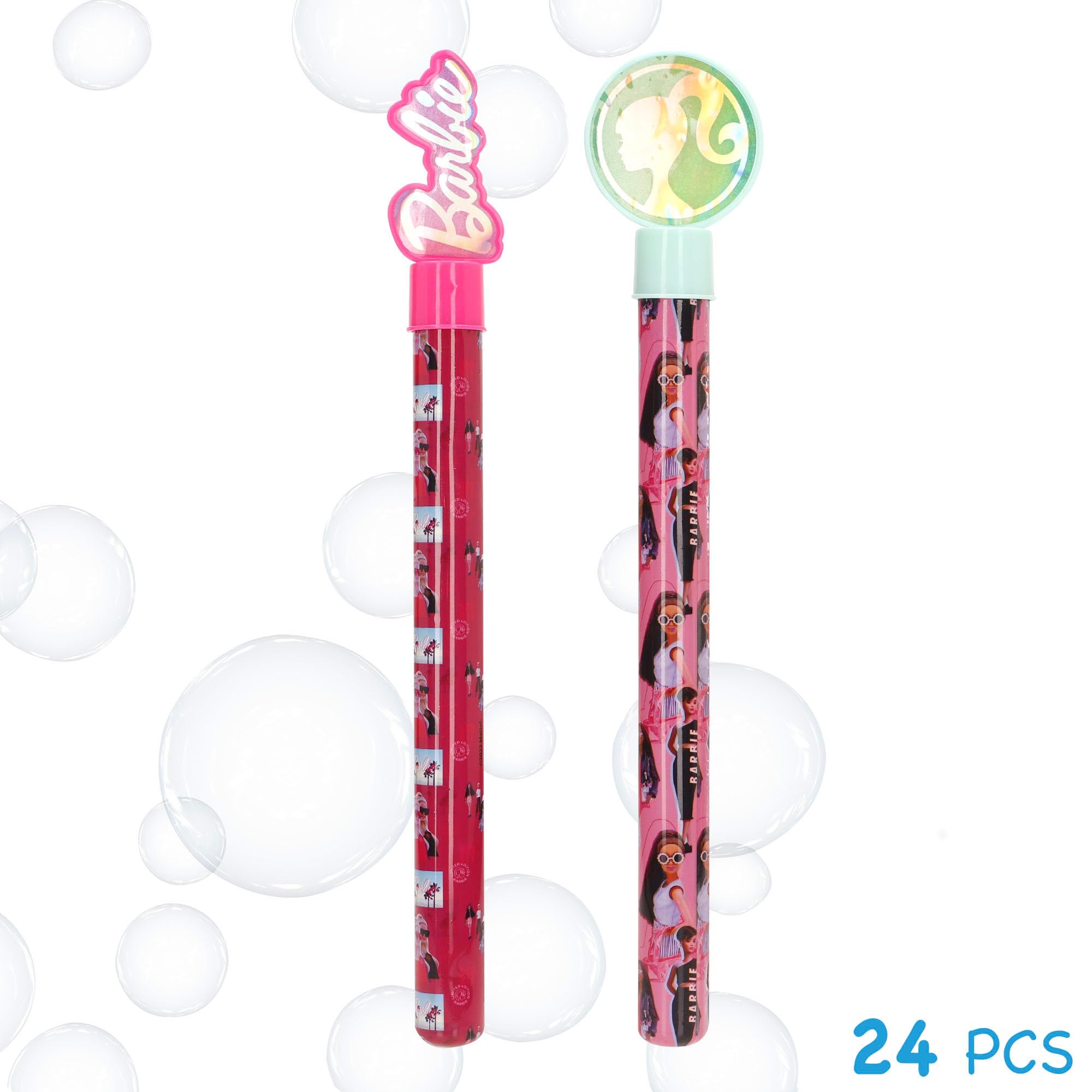 ColorBaby Barbie Pack 24 varitas de pompas de jabón con diseños Surtidos, optimos para Fiestas Infantiles, cumpleaños y Juegos al Aire Libre (77500)