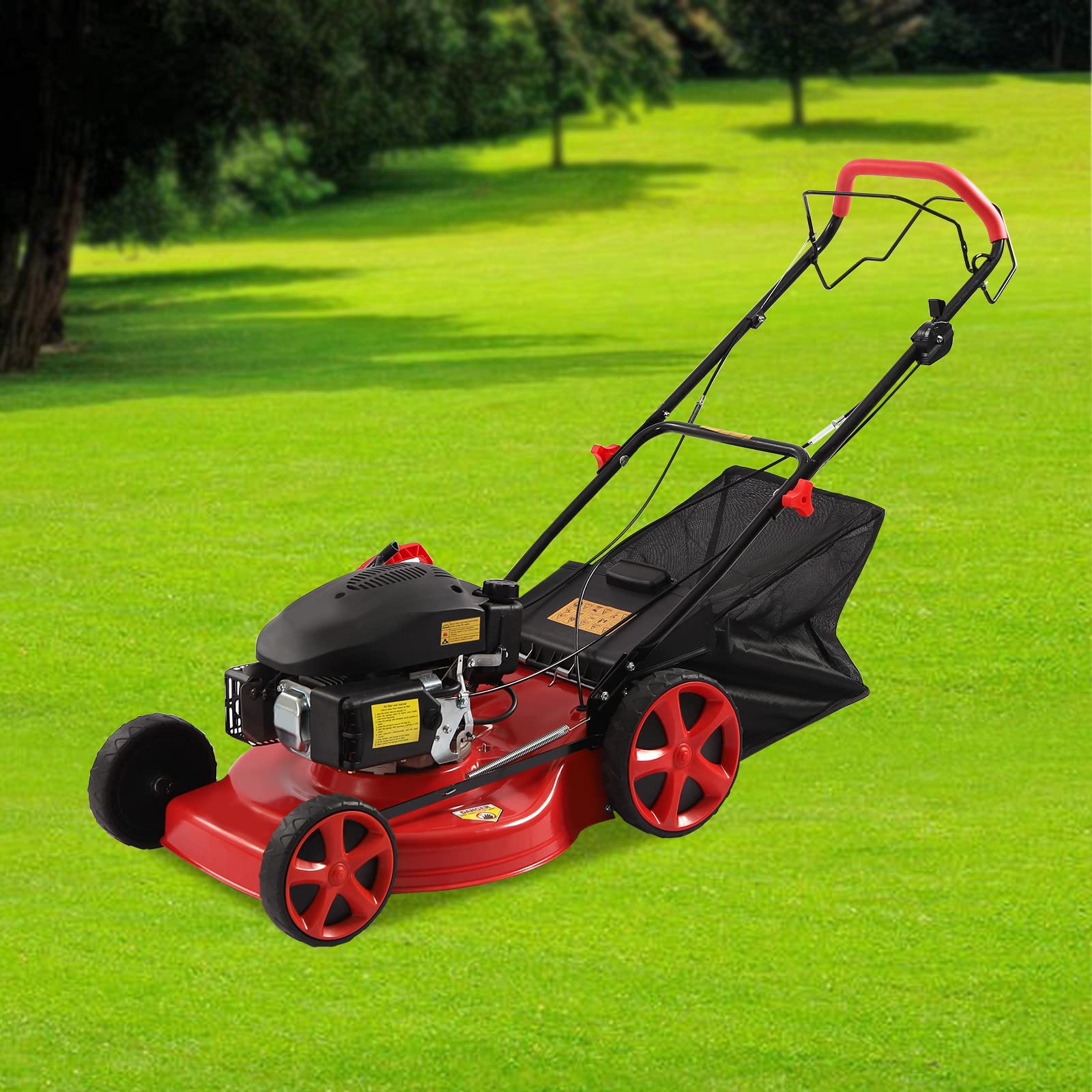 Cortacésped de gasolina, cortacésped de jardín, herramienta de cuidado de jardín, autopropulsado, 3 en 1, 173 cc, 8 alturas, ancho de corte 51 cm