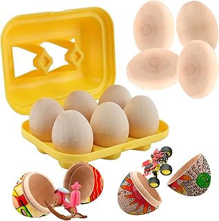 Wooden Eggs Musical Instruments x 6 Pieces, SilverChry Easter Eggs Made of Wood, Wooden Eggs for Hand Painting, Wooden Egg Shaker, Wooden Eggs Easter, Rattle Eggs Set, Wooden Eggs Toy Children (Wood