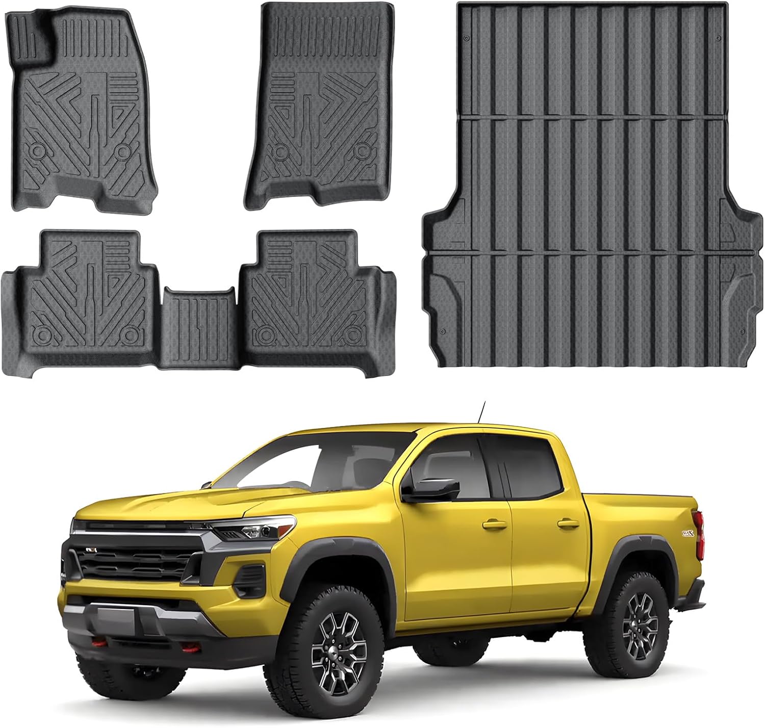 KUST Floor Mats Bed Mat Set for 2023 2024 2025 2026 Chevy Colorado/GMC Canyon Crew Cab, 5FT Truck Bed Liner All Weather Protection TPE Rubber High Edge Heavy Duty For ? Colorado 2023-2026 ? Full Set