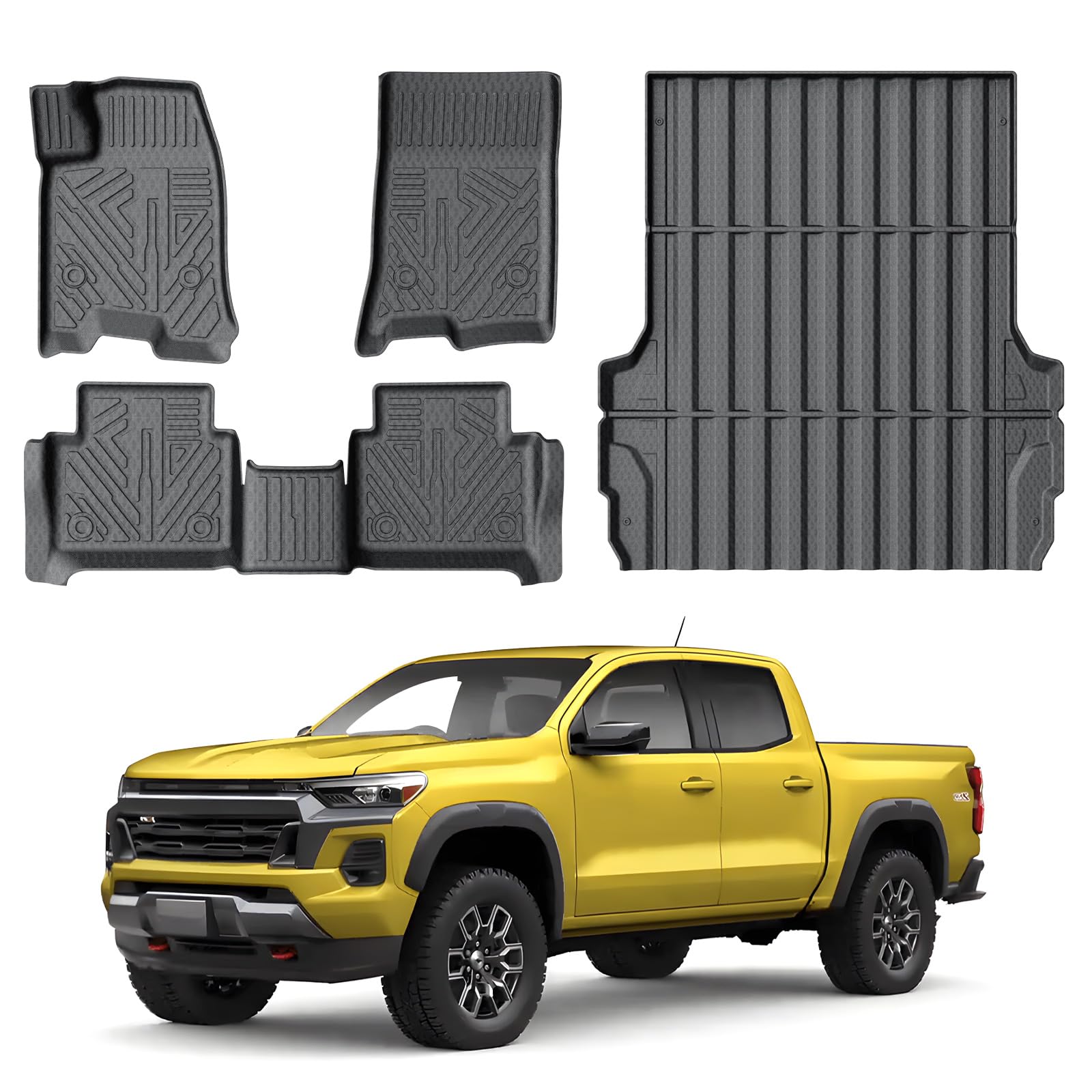 KUST Floor Mats Bed Mat Set for 2023 2024 2025 2026 Chevy Colorado/GMC Canyon Crew Cab, 5FT Truck Bed Liner All Weather Protection TPE Rubber High