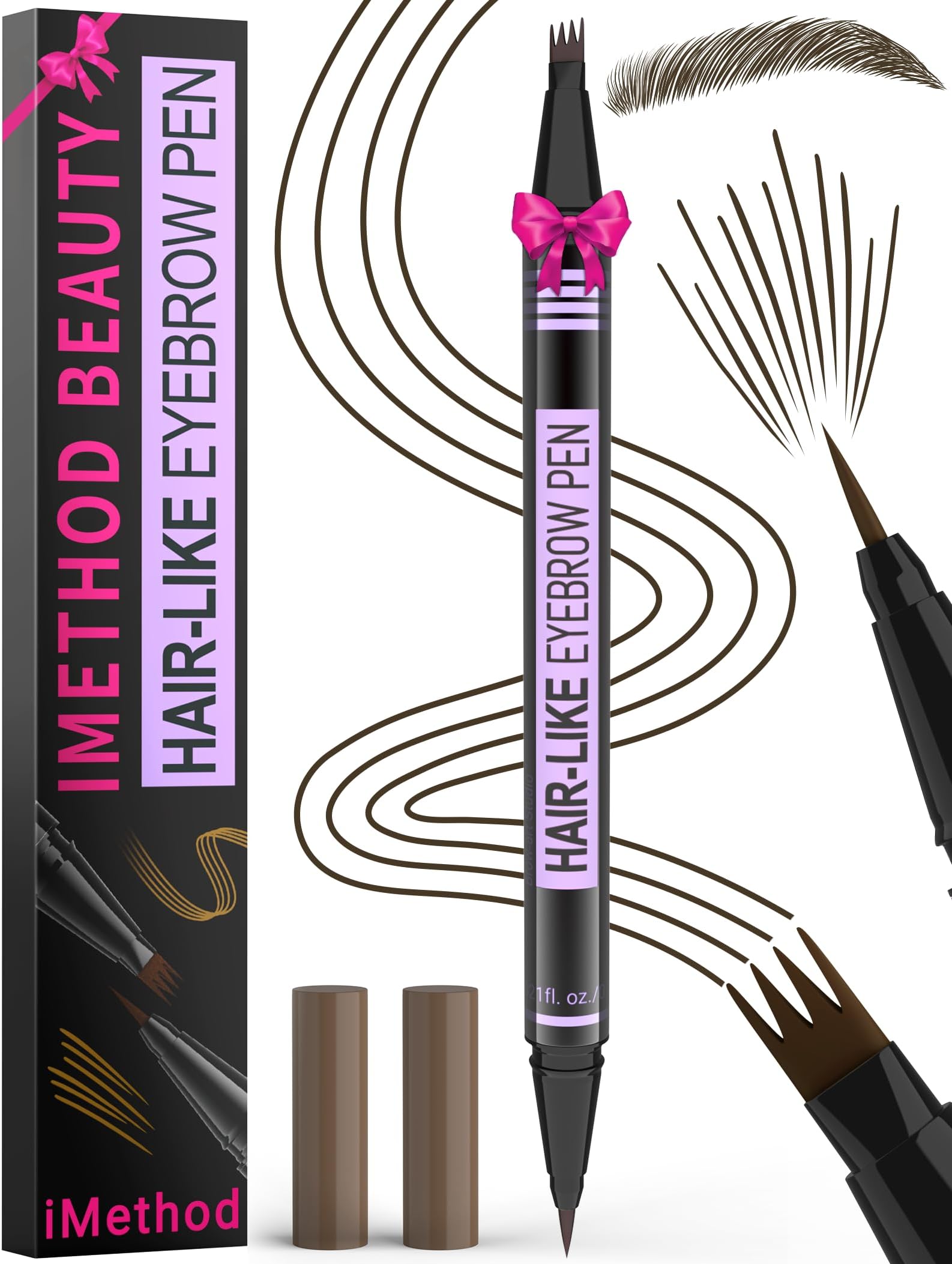 iMethod Eyebrow Pen - Eyebrow Pencil Magic 2-in-1 Eye Brow Pencils for Women with 4-Fork-Tip and Precise Brush-Tip Create Natural Hair-Like Brows, Last All Day, Microblading Eyebrow Pen, Black Brown