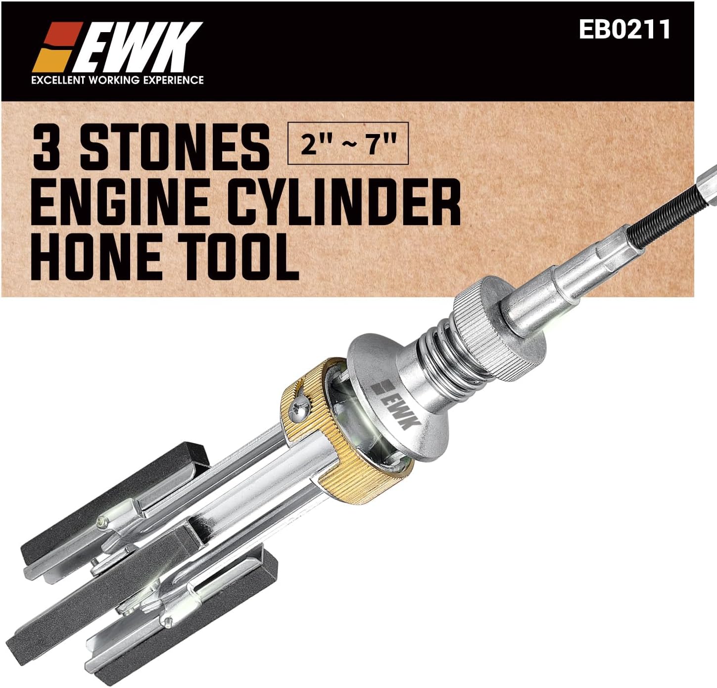 EWK 2" to 7" 3 Stones Engine Cylinder Hone Tool Adjustable Cylinder Deglazer Piston Honer 220 Grit
