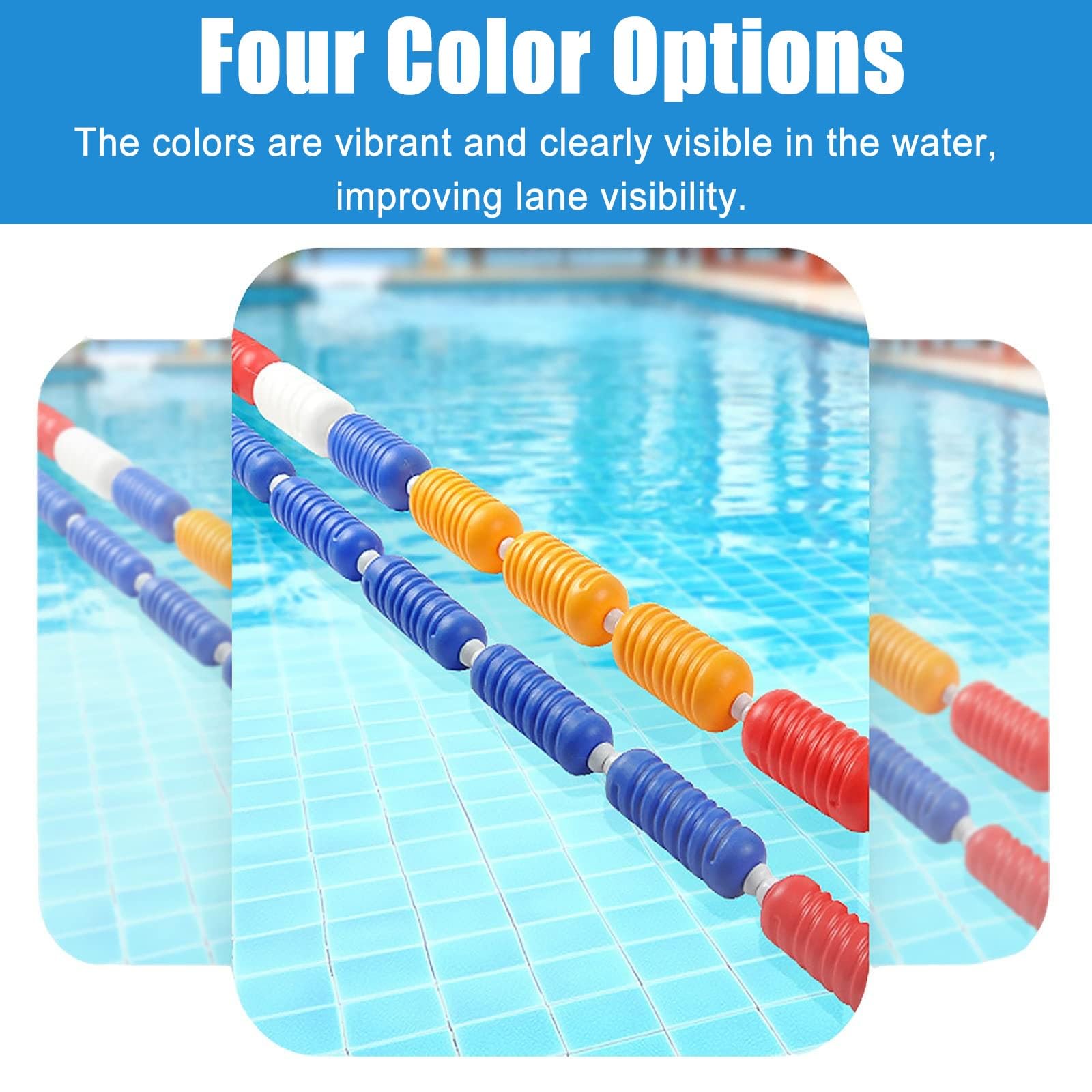 Cordes de séparation pour piscine - Lignes de nage flottantes de sécurité rouges, jaunes, bleues et blanches avec flotteurs de 20 cm et câble en acier inoxydable de 2 m pour la sécurité de l