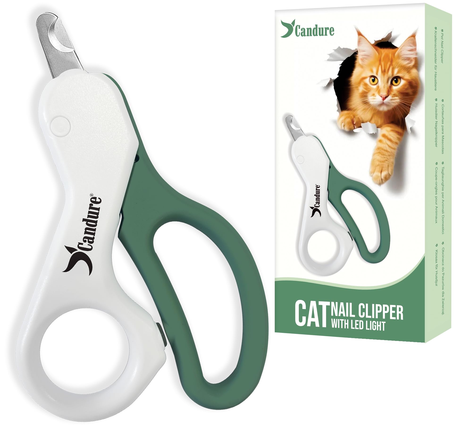 Candure Tagliaunghie Per Gatti Con Luce LED, In Acciaio Inox, Per Gatti, Conigli, Porcellini D'India, Uccelli, Gattini, Cuccioli E Piccoli Animali, Tagliaunghie Per Animali Domestici e Professionali