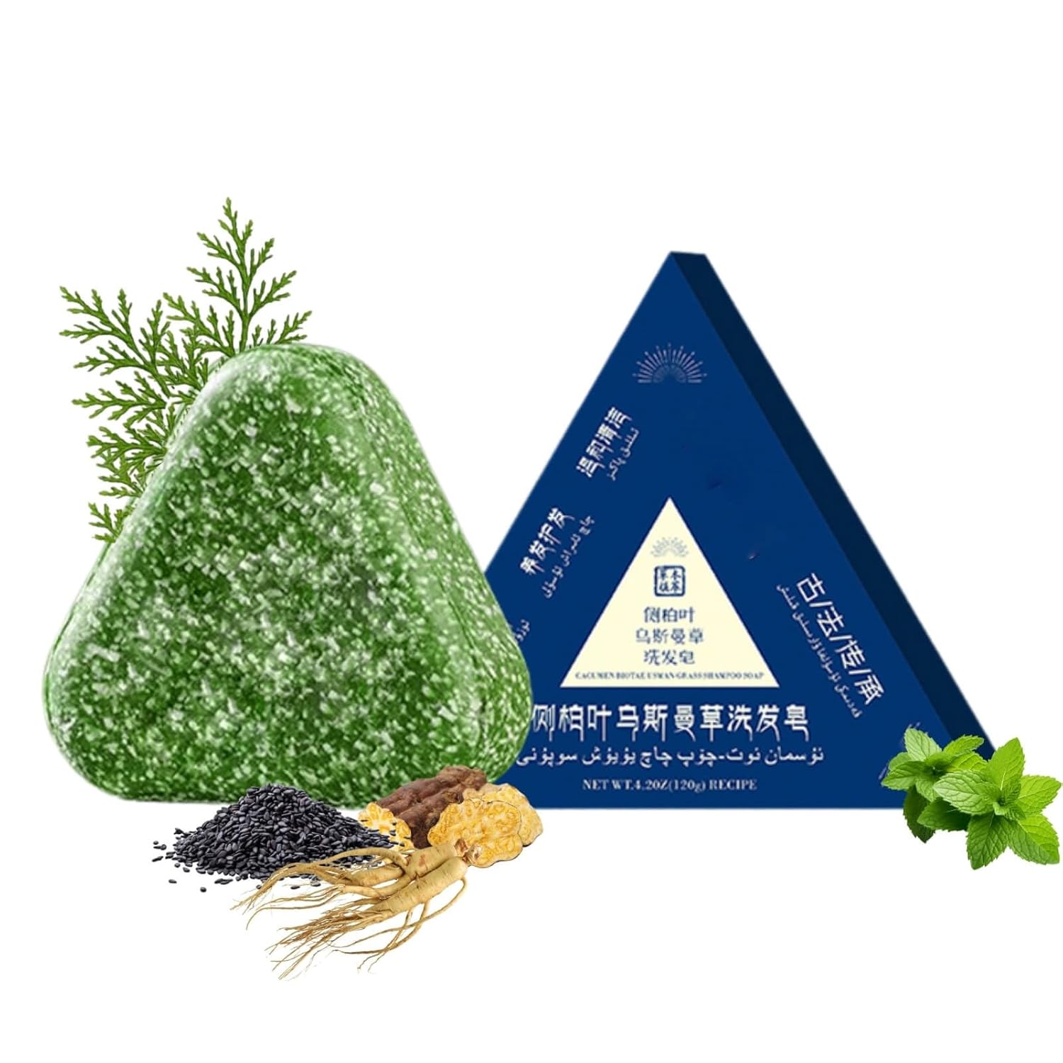 Natural Usman Grass Shampoo Bar for Hair Care, Triangle Usma Grass Shampoo Bar for Men Women - Natural Hair Soap With Rosemary Oil, Tea Tree Oil, Jojoba Oil & Ginger, 120g/4.2 Oz - Image 1 of 8