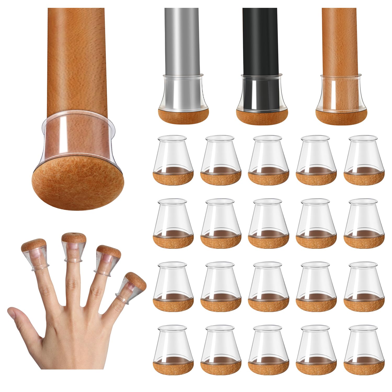 Protecteurs de Pieds de Chaise Silicone Transparent (20 pcs) - Anti-rayures & Silencieux avec Feutre Intégré