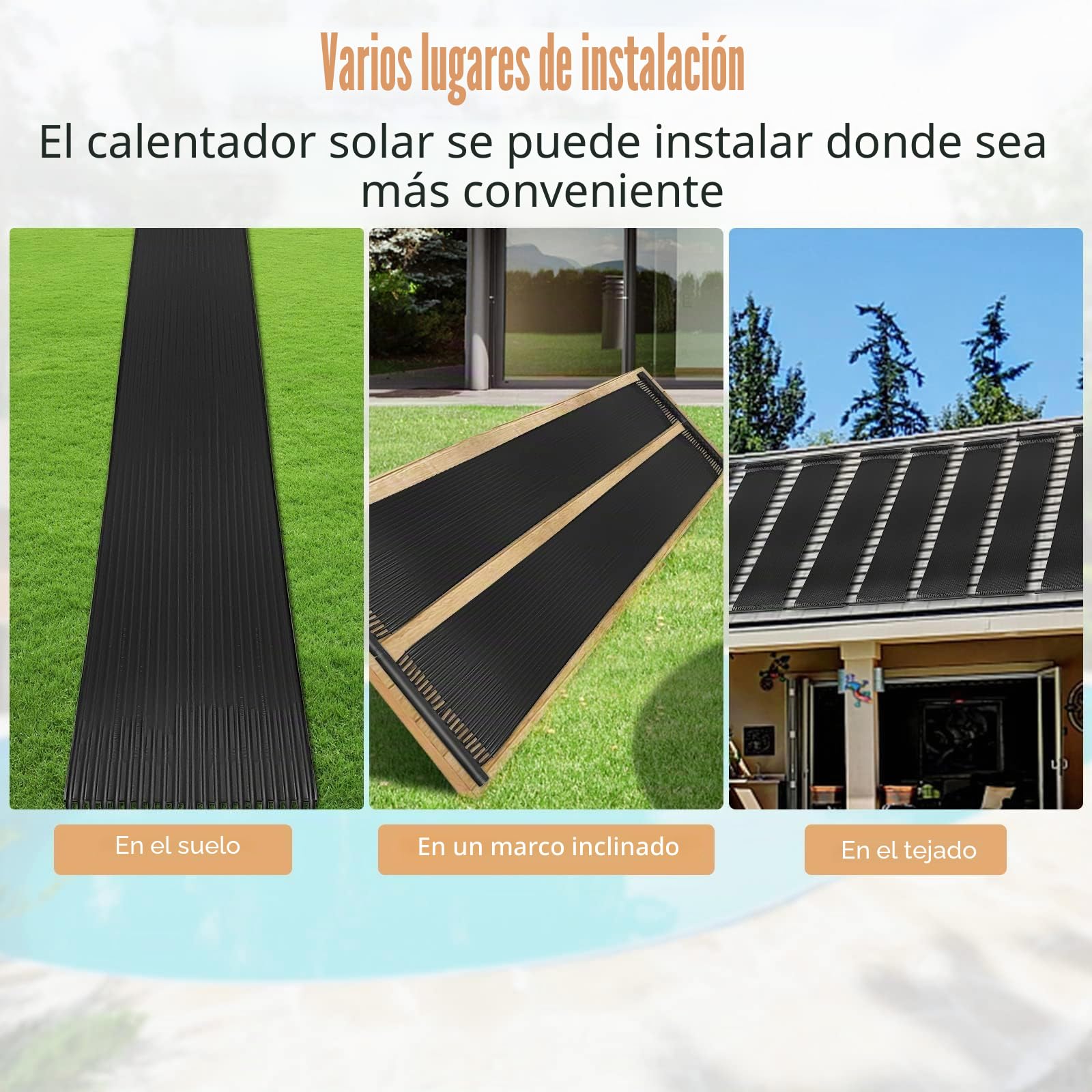 FANTASK Calefacción Solar para Piscina 600 x 75 cm, colector Solar para Piscina de Polietileno Resistente a los Rayos UV, Paneles solares enrollables, Calentador para Piscinas de hasta 25800 L, Color