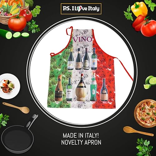 Miniatura 2 de P.S. I Love Italy Delantal italiano Vino - Delantal italiano con peto fresco y lindo para hombres y mujeres