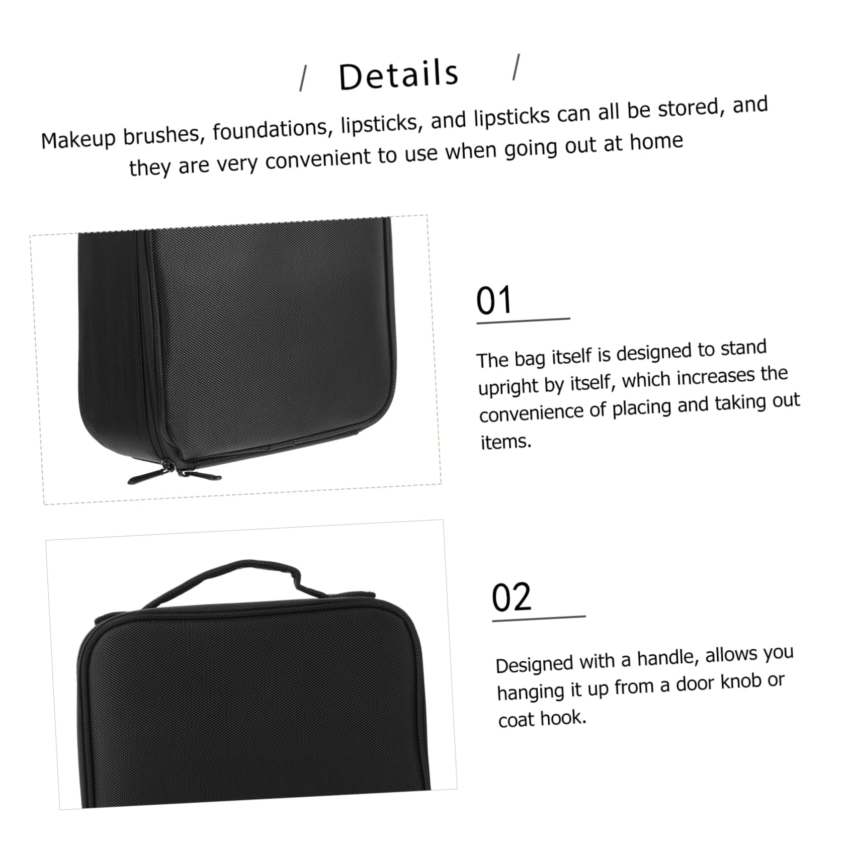 Borsa Cosmetici da Viaggio Multistrato Manico, Nailon Nero