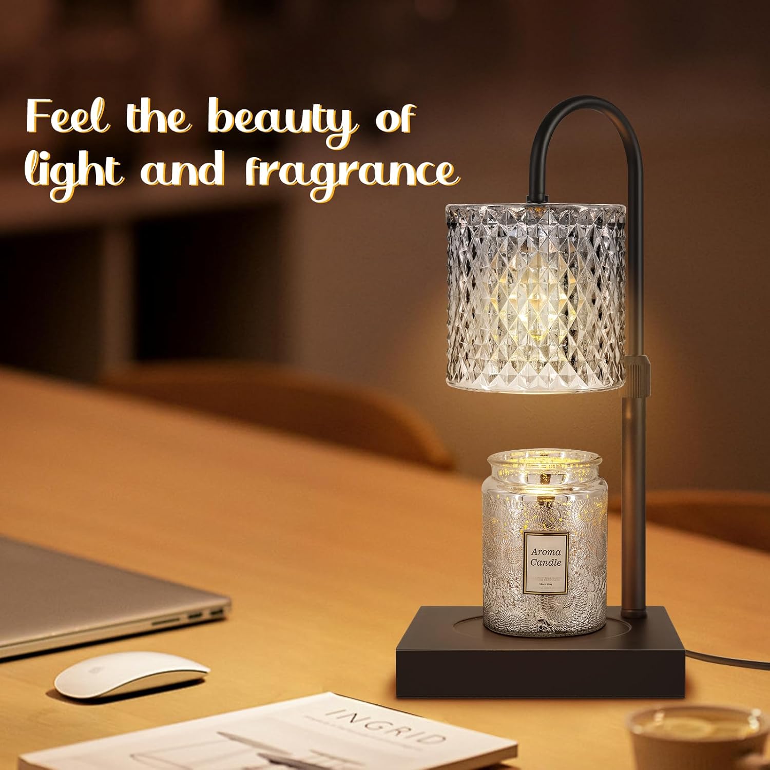 Candle Warmer Lamp, Adjustable Candle Lamp Warmer with Timer, Mothers Day Gifts for Mom, Home Decor Dimmable Wax Warmer Lamp for Scented Wax, Black